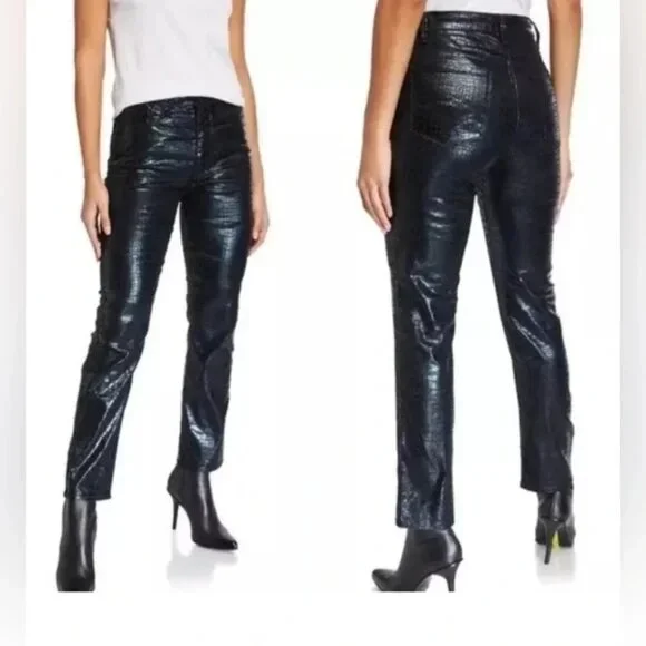 FRAME Le Sylvie Slender Straight Jeans Noir Croc Size 27 - Picture 3 of 3